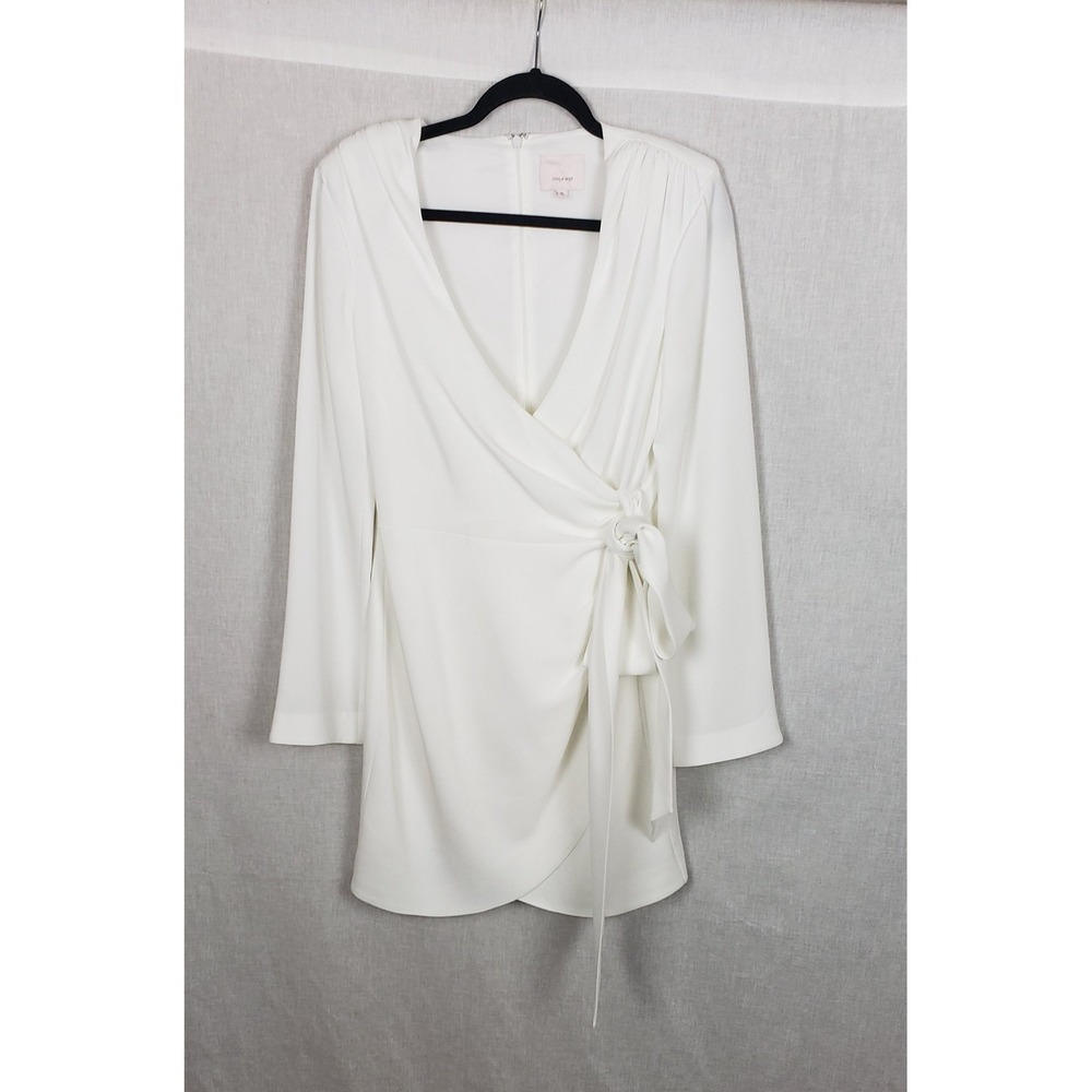 Cinq a Sept White Wrap Mini Dress Long Sleeve Side Tie V-Neck 10 Bridal Summer